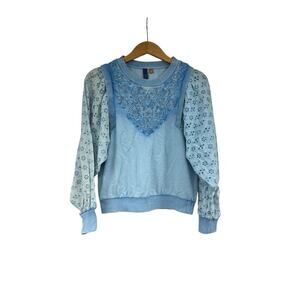 Anthropologie Sky Blue Lace & Eyelet Sweatshirt